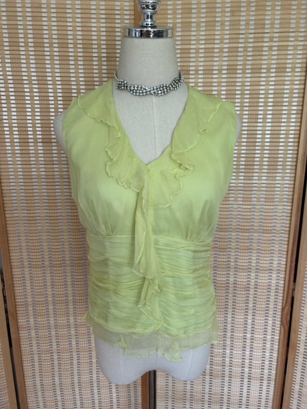 Vintage Y2K Silk Ruched Ruffled Sleeveless Women's Top